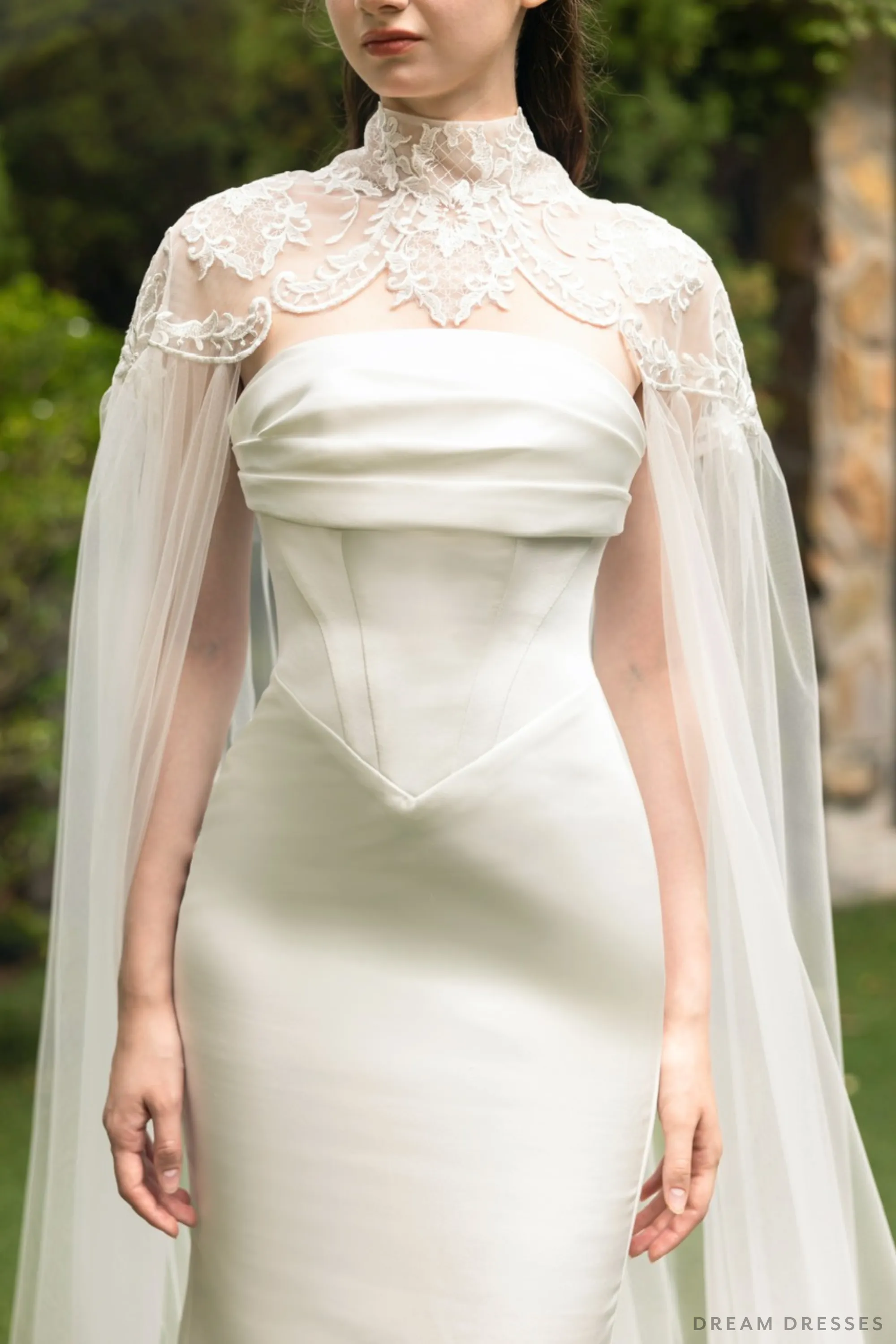 High Neck Cathedral Bridal Cape (#MIKAYLEE)