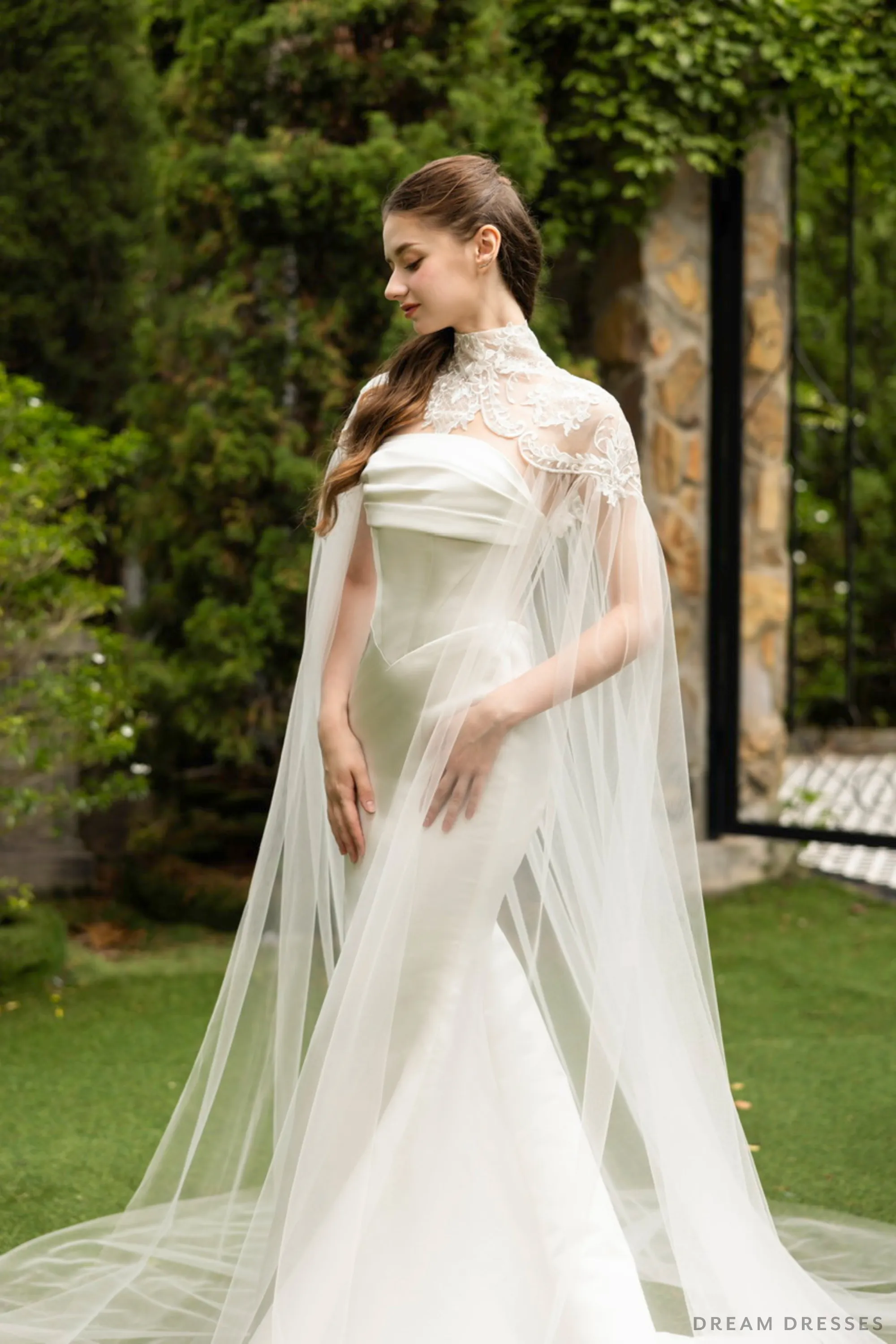 High Neck Cathedral Bridal Cape (#MIKAYLEE)