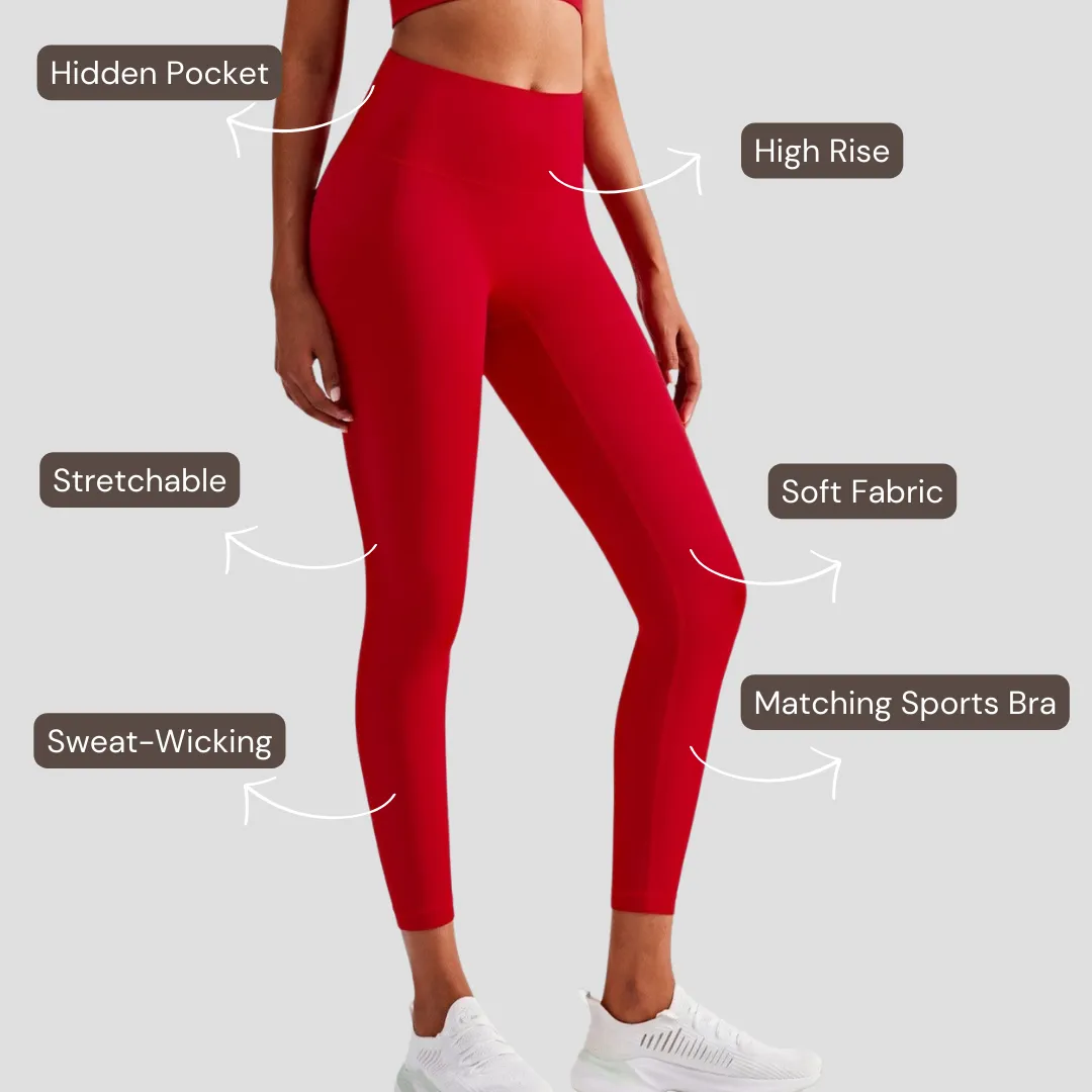 High-Rise Soft Leggings - Red