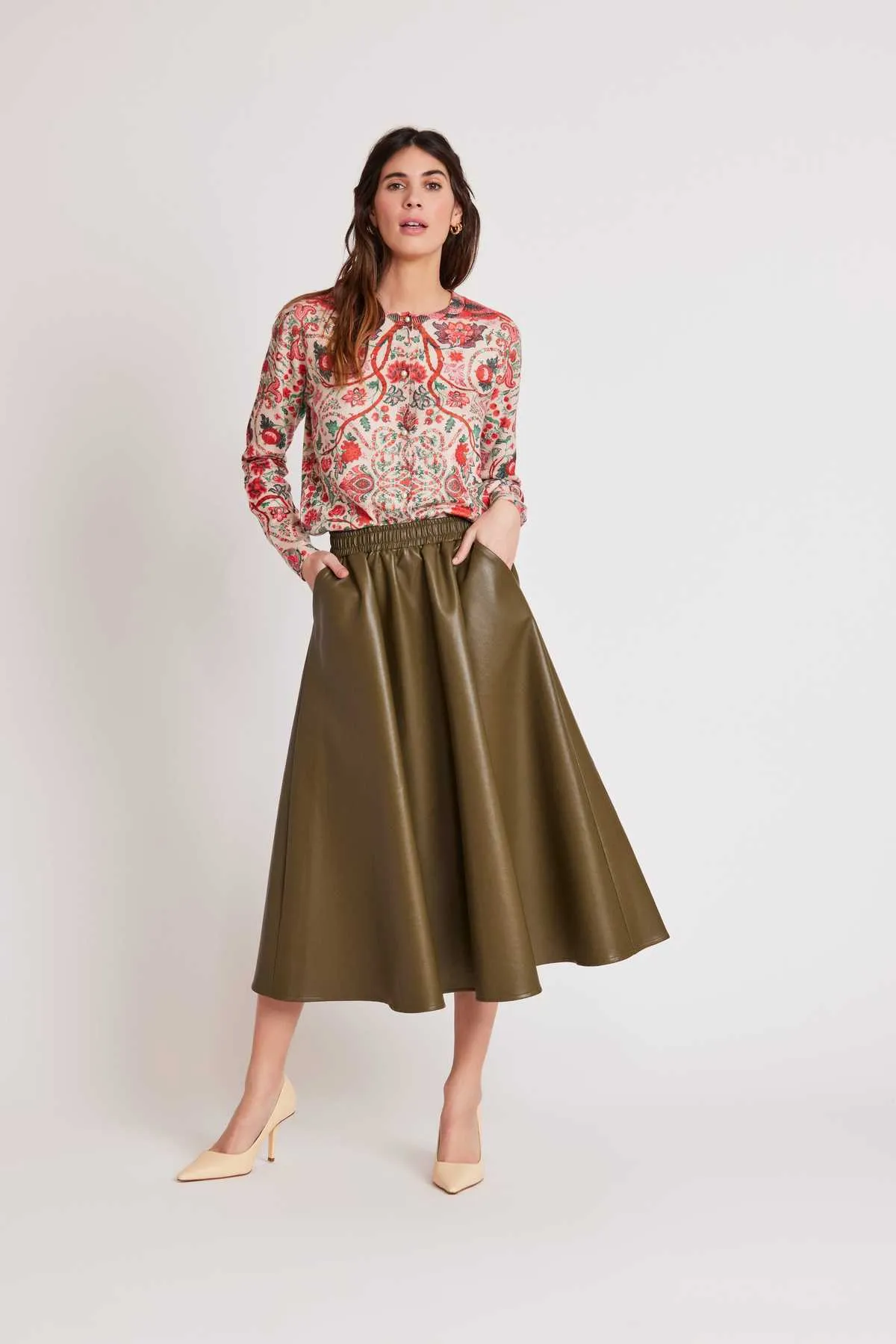 Honorine Vegan Leather Skirt - Olive