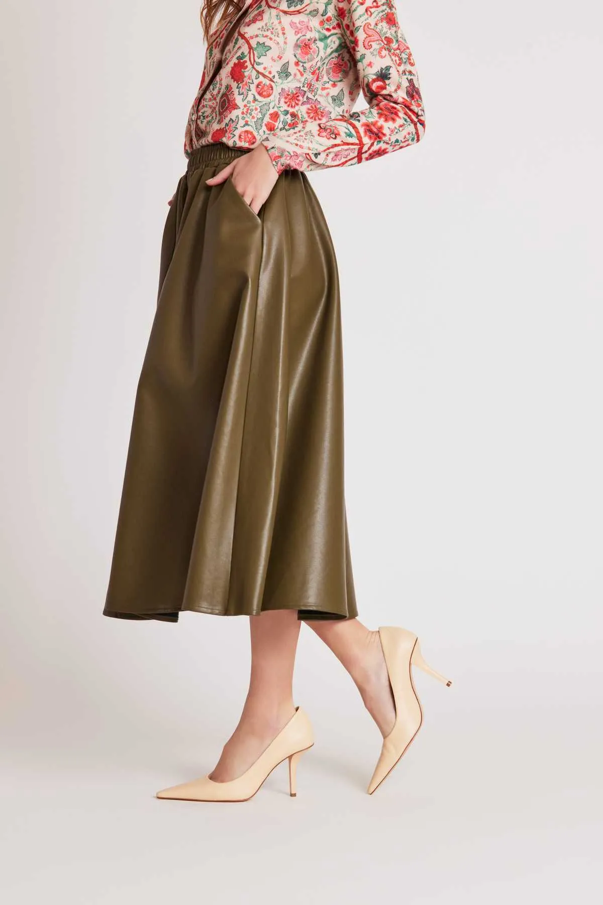 Honorine Vegan Leather Skirt - Olive