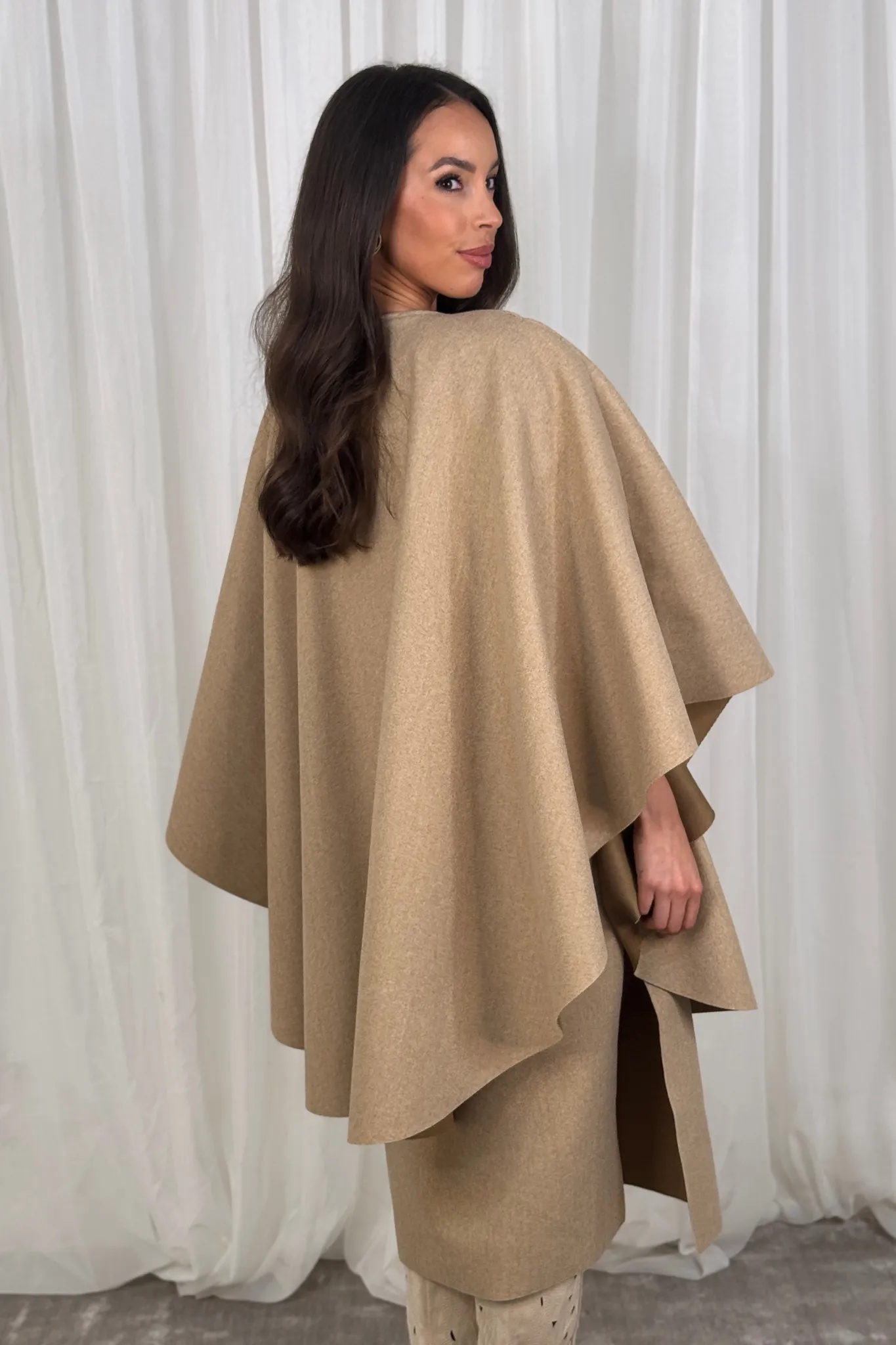 Indie Cape Overlay Coat In Camel