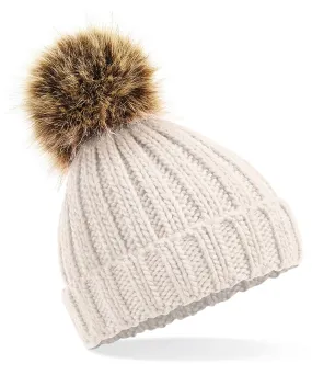 Infant/junior fur pom pom chunky beanie | Oatmeal