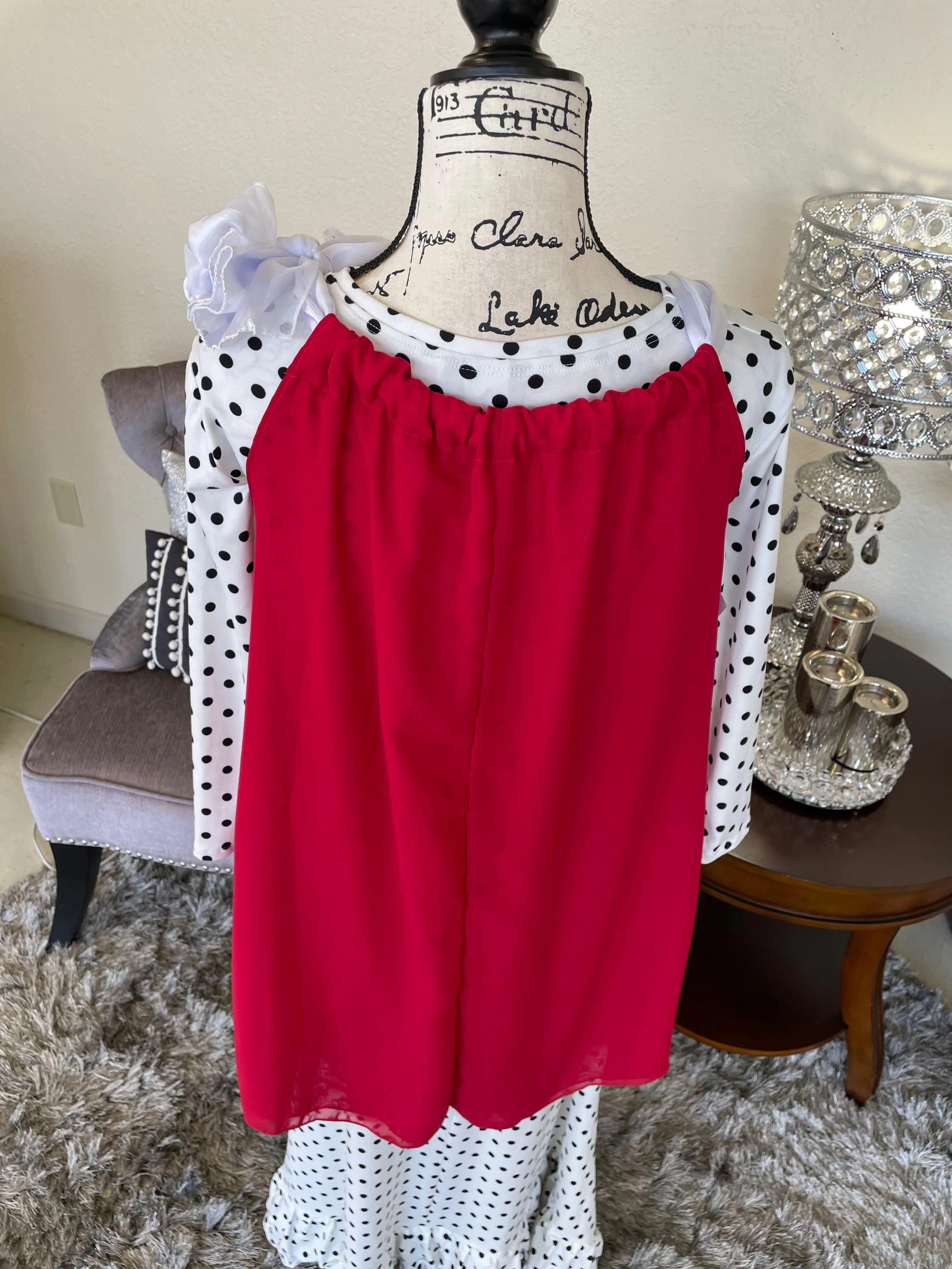 Isabella Red with White Scarf-Style Tunic/Top