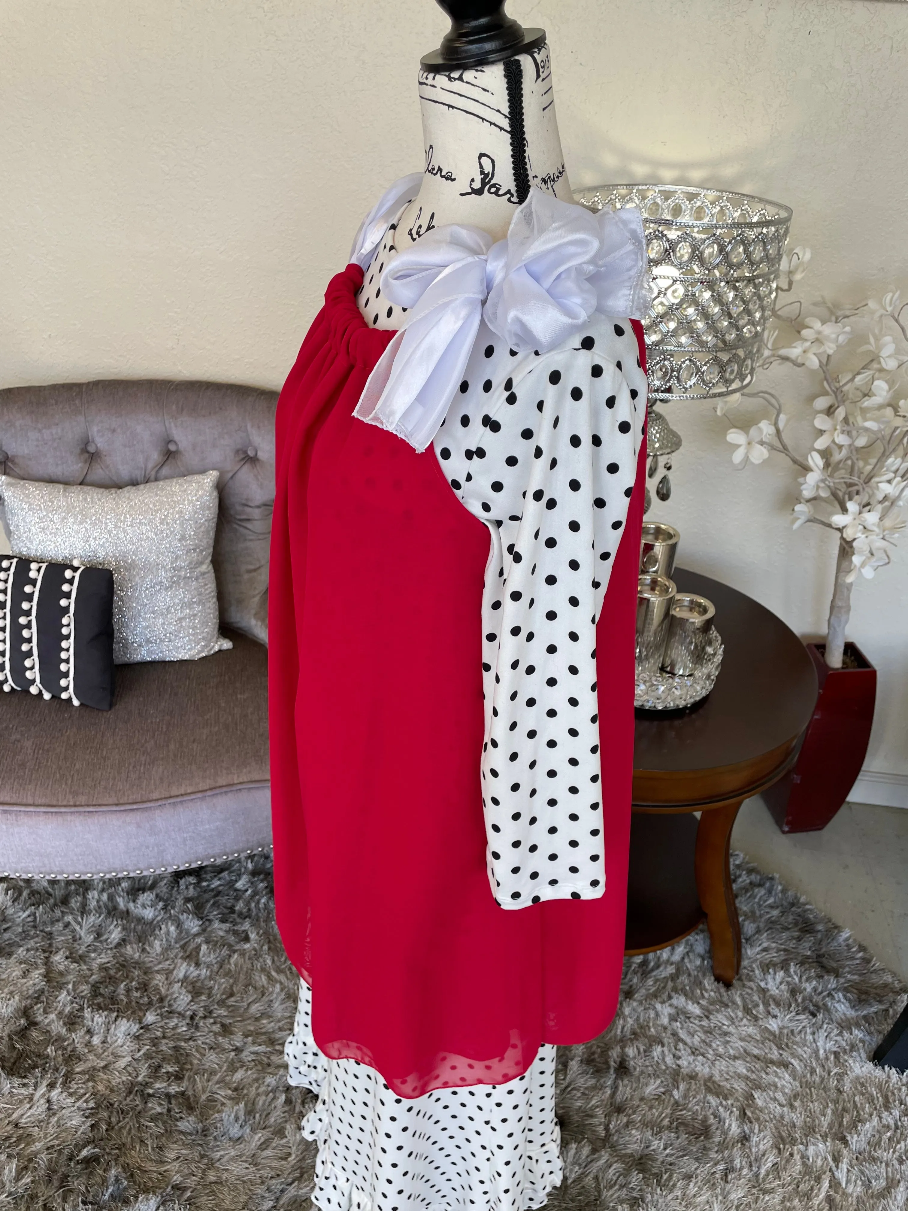 Isabella Red with White Scarf-Style Tunic/Top