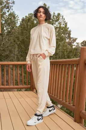 Ivory Corduroy Volume Sleeve Top & High-Waisted Pants Set /3-2-1