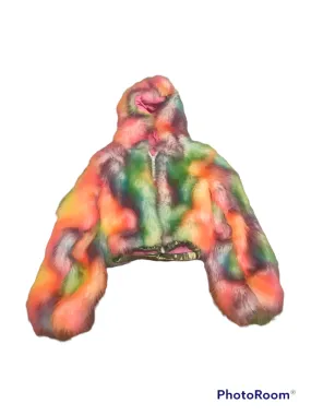 J Valentine LED Rainbow Faux Fur Festival Jacket (Size S/M)