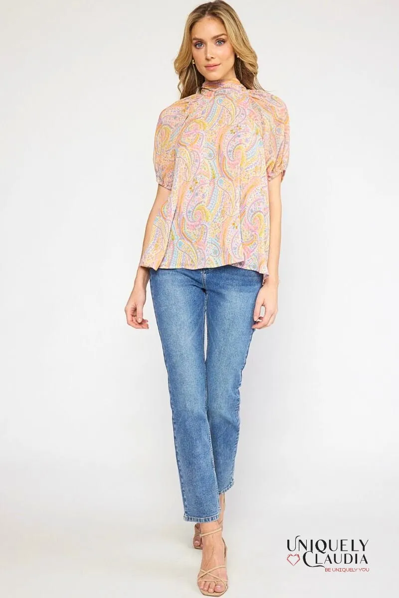 Jada High Neckline Paisley Top