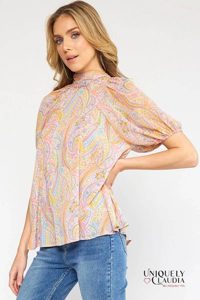 Jada High Neckline Paisley Top