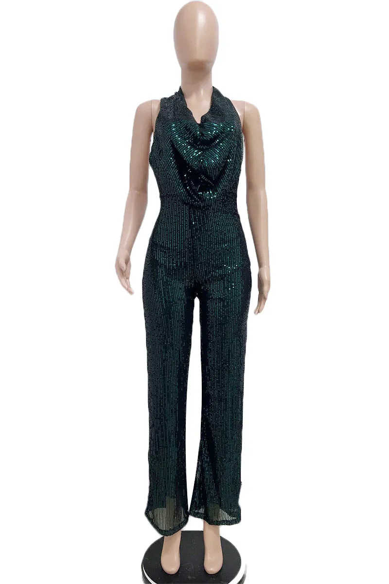 JJ0190 Halter Sequins Jumpsuits