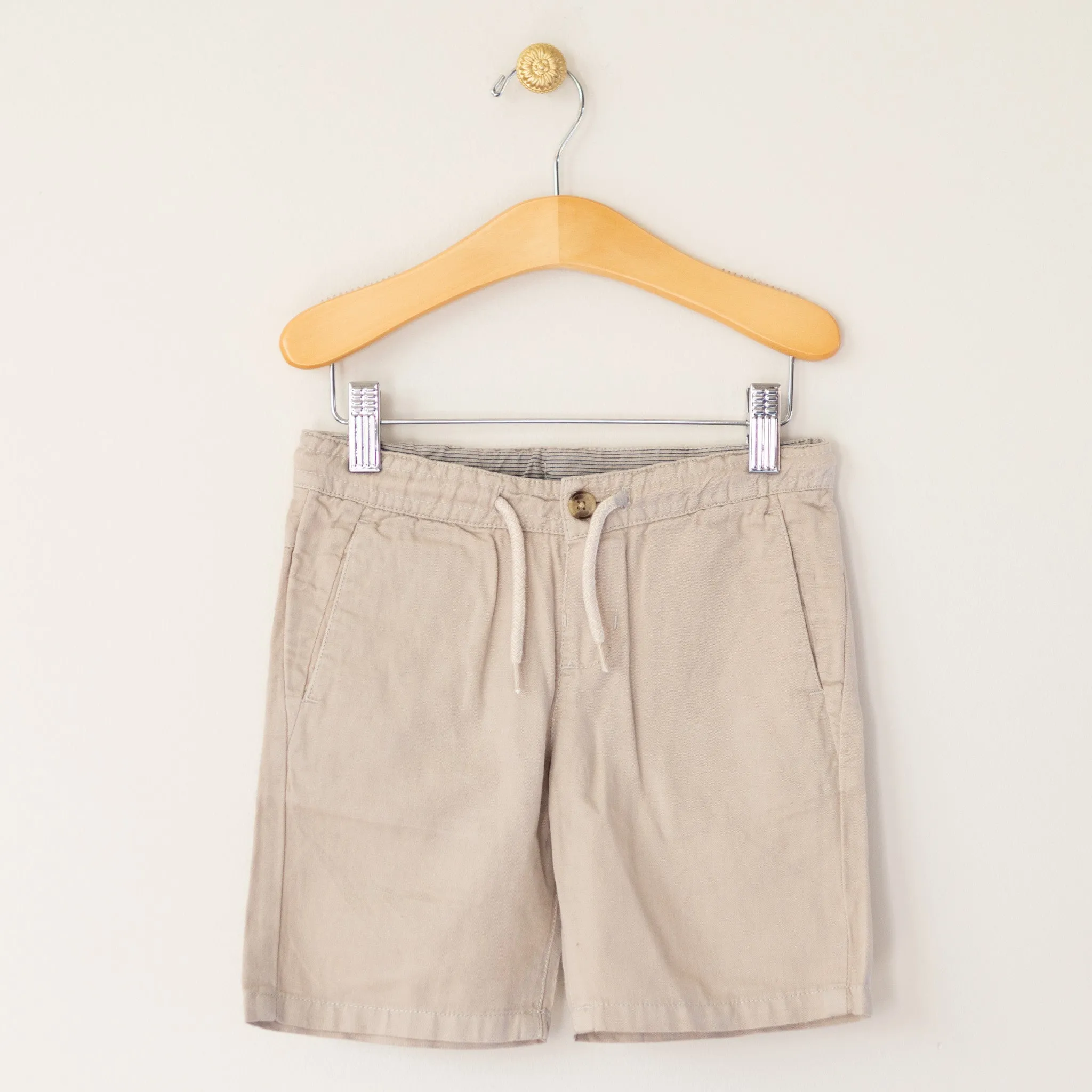 Khaki Linen Washed Shorts