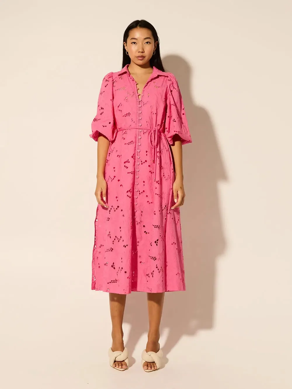 Kivari Corfu Midi Dress in Pink Size 8 , 12