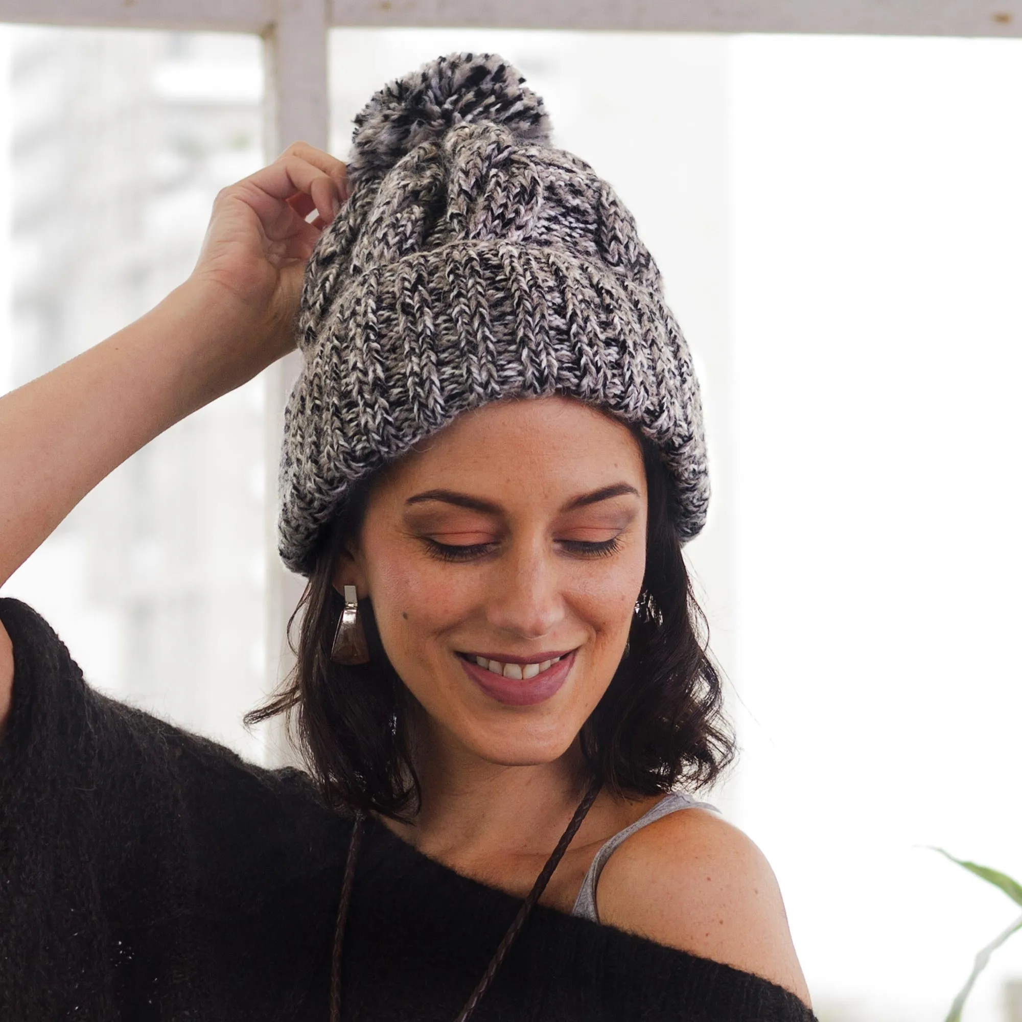 Knit Heathered 100% Alpaca Hat from Peru - Winter Heather | NOVICA