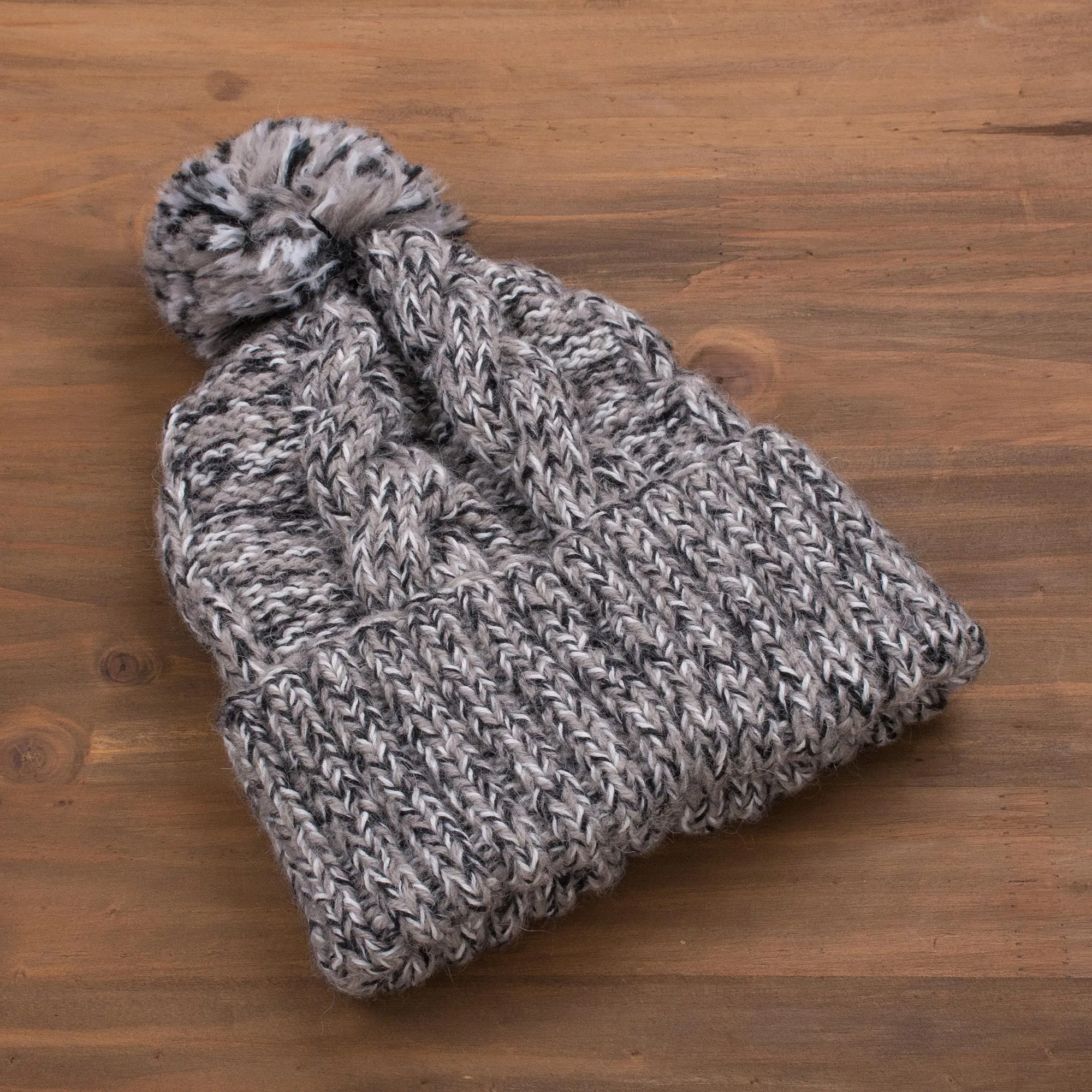 Knit Heathered 100% Alpaca Hat from Peru - Winter Heather | NOVICA