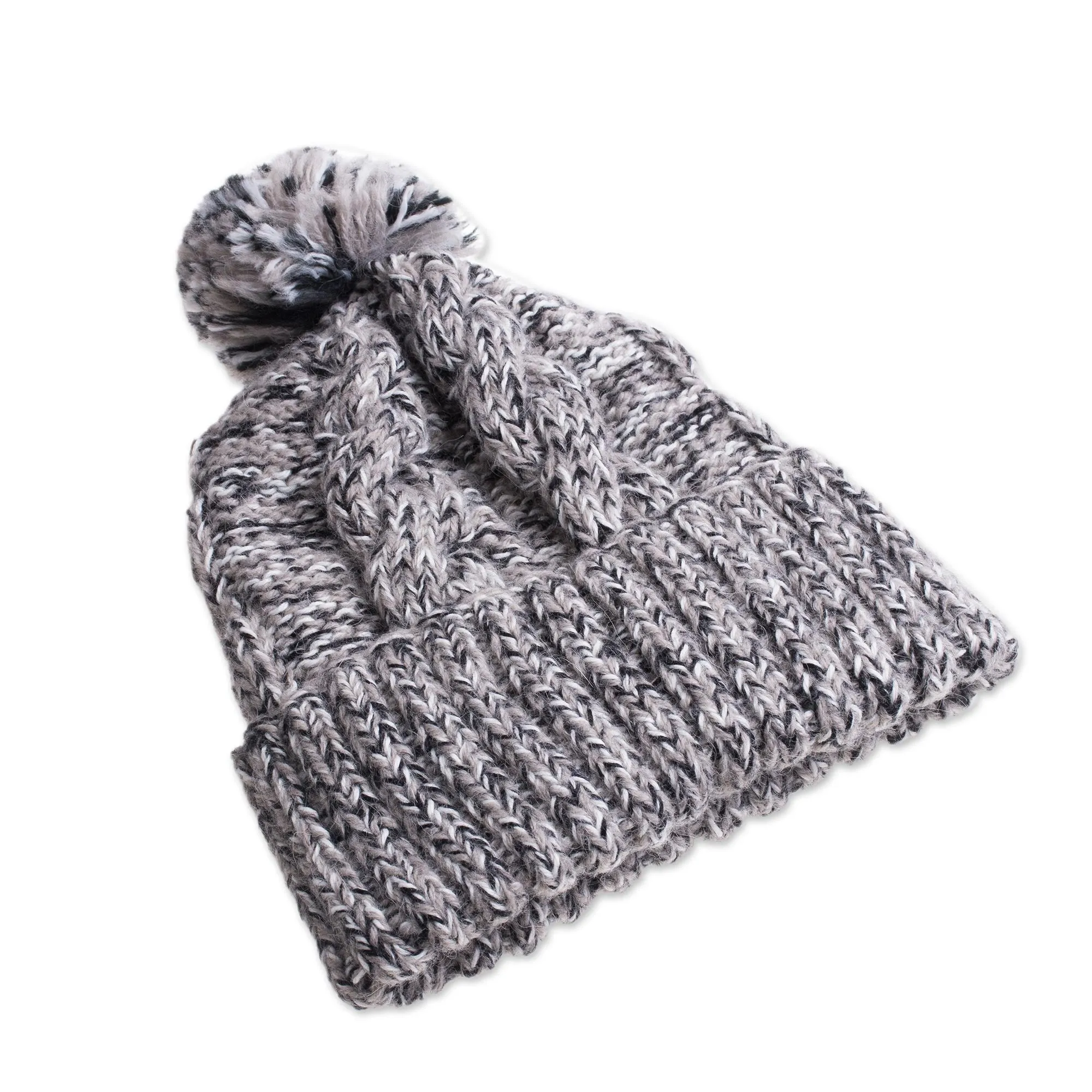 Knit Heathered 100% Alpaca Hat from Peru - Winter Heather | NOVICA