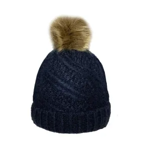 Ladies Knitted Hat With Fur Pom