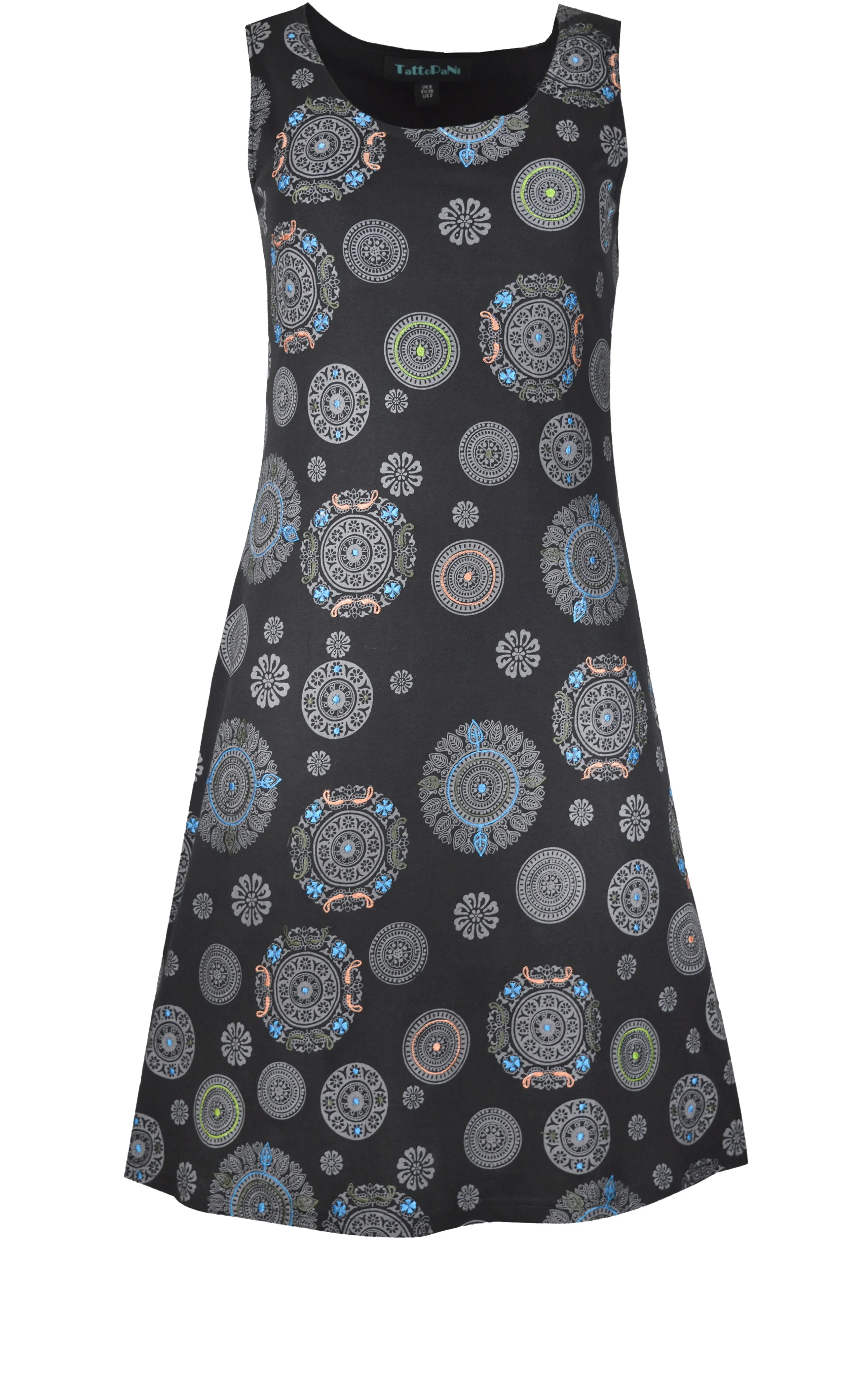 ladies-sleeveless-dress-with-full-chakra-print-and-embroidery