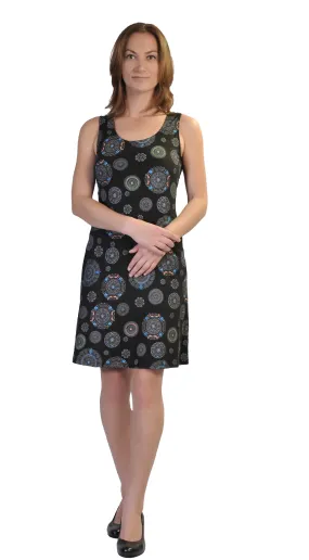 ladies-sleeveless-dress-with-full-chakra-print-and-embroidery