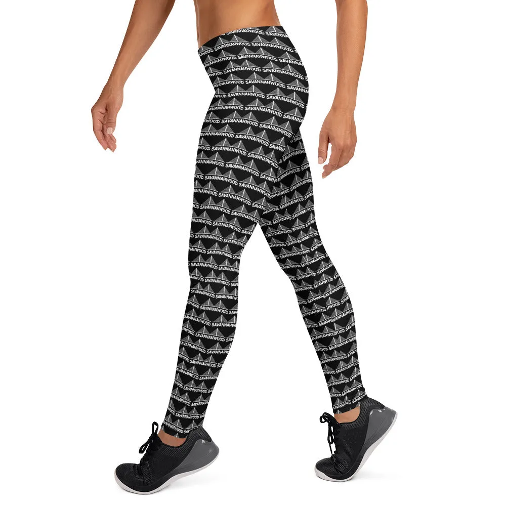 Leggings Black White Savannahwood Logo