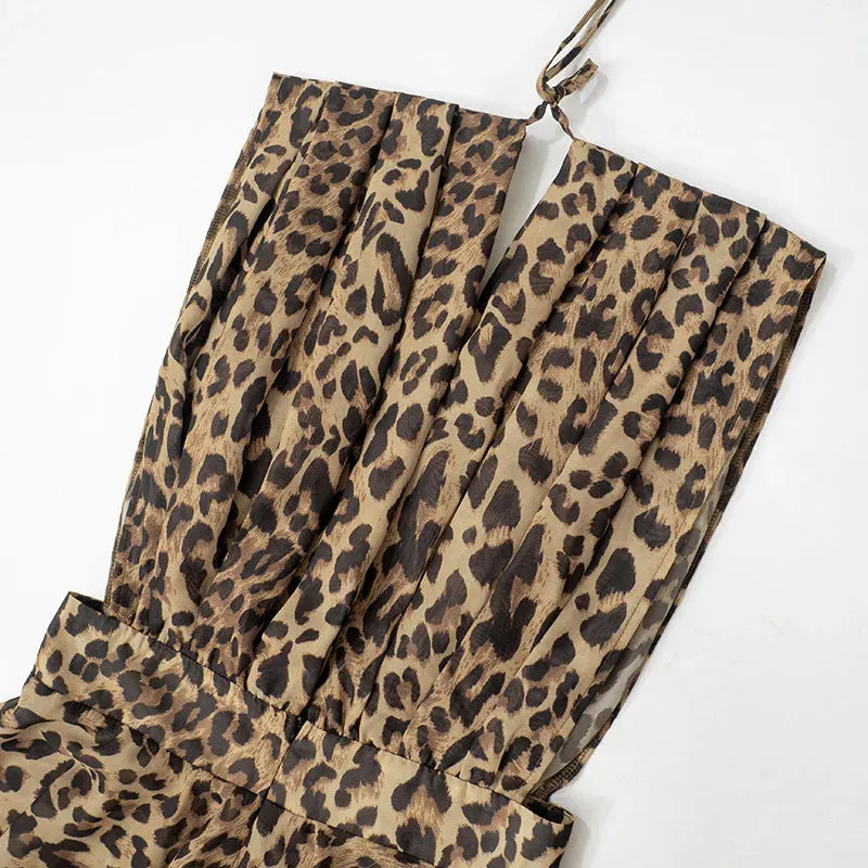 LEOPARD V NECK CHIFFON JUMSUIT