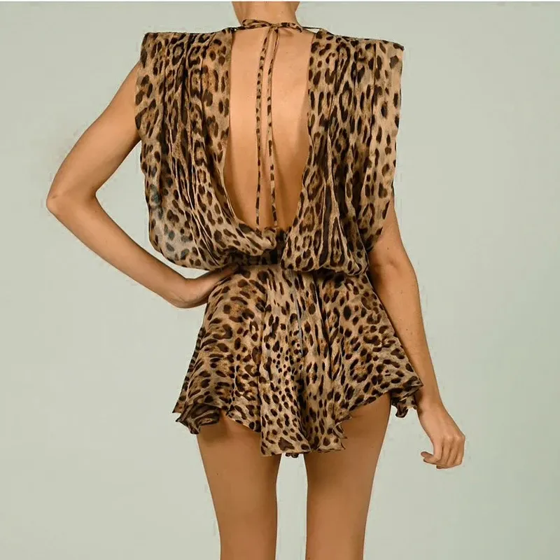 LEOPARD V NECK CHIFFON JUMSUIT