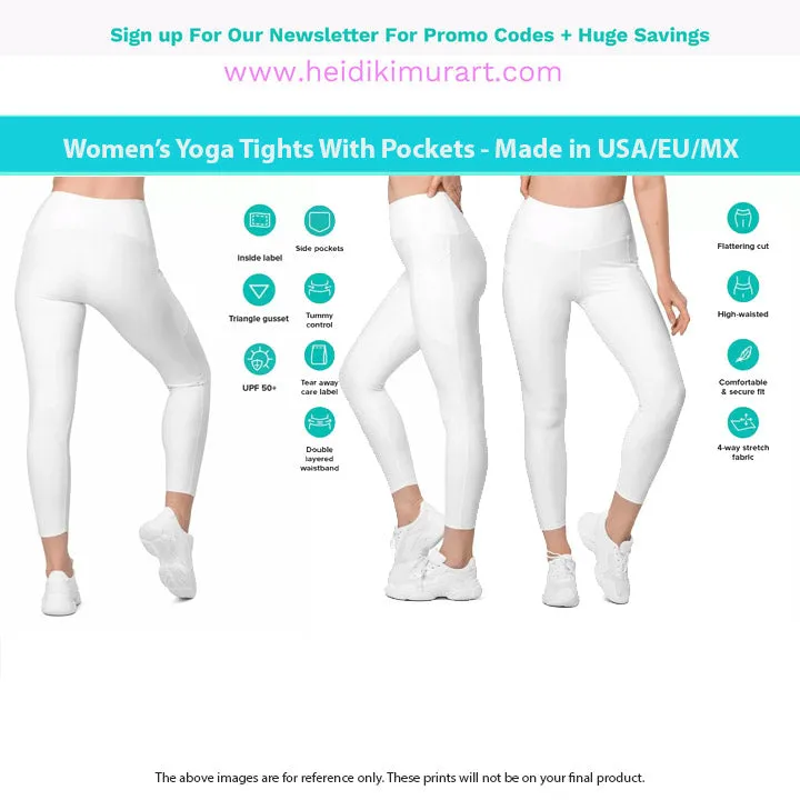 Light Grey Color Women's Tights, Solid Color Best Yoga Pants With 2 Side Deep Long Pockets - Made in USA/EU/MX (US Size: 2XS-6XL)