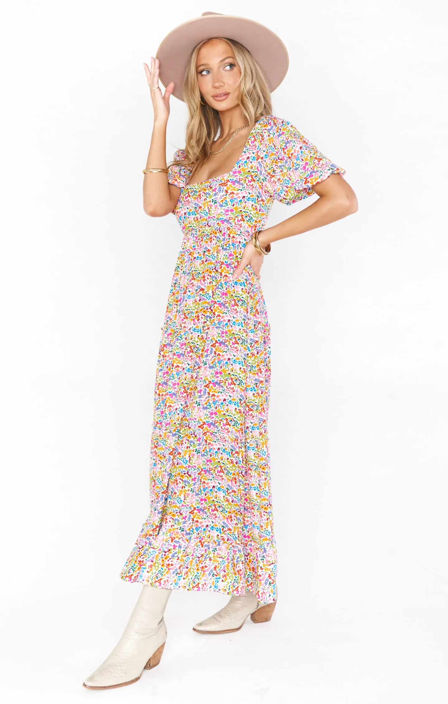 Linds Midi Dress ~ Rainbow Fields