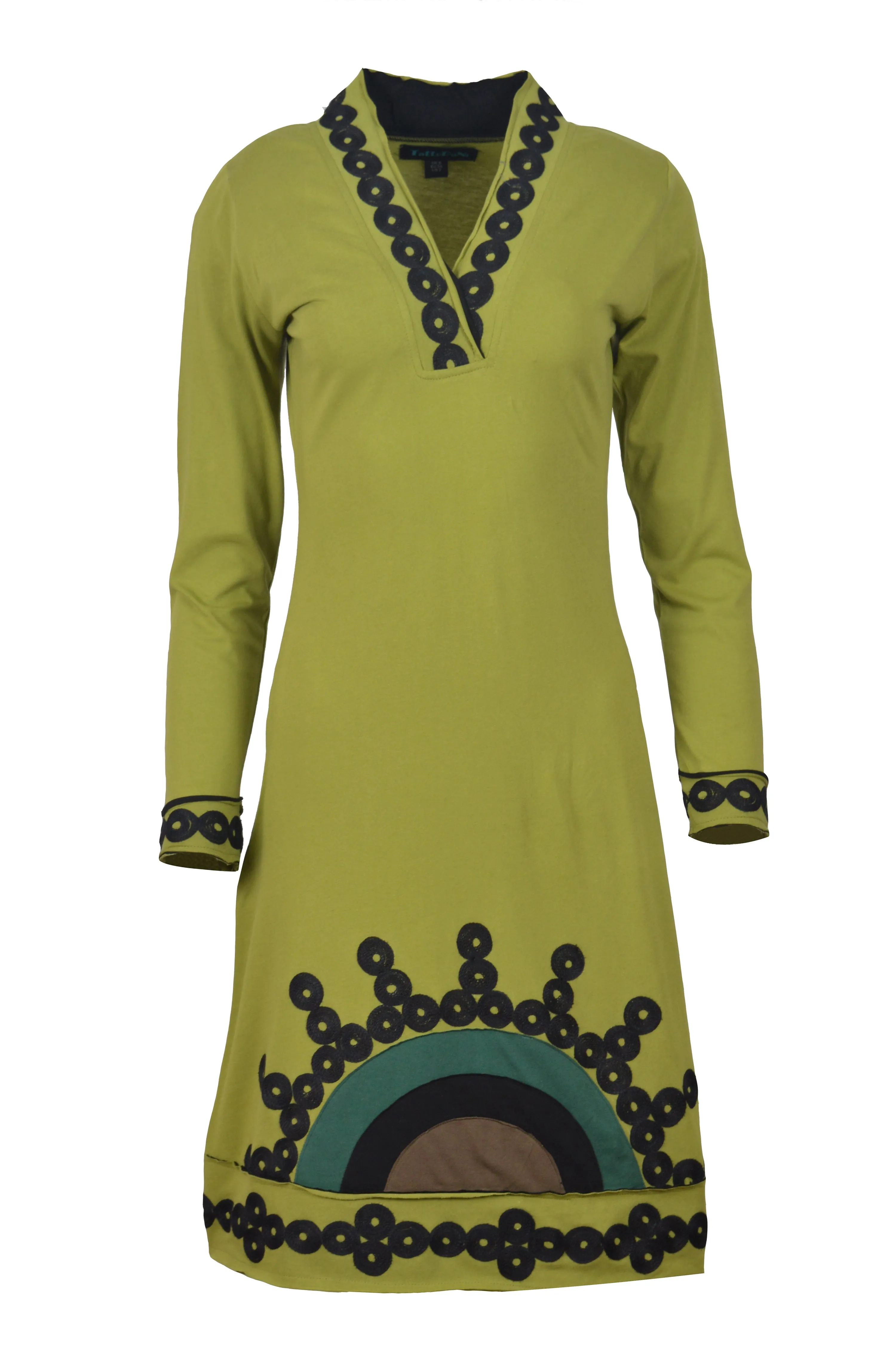 long-sleeve-circle-aari-patch-v-neck-dress