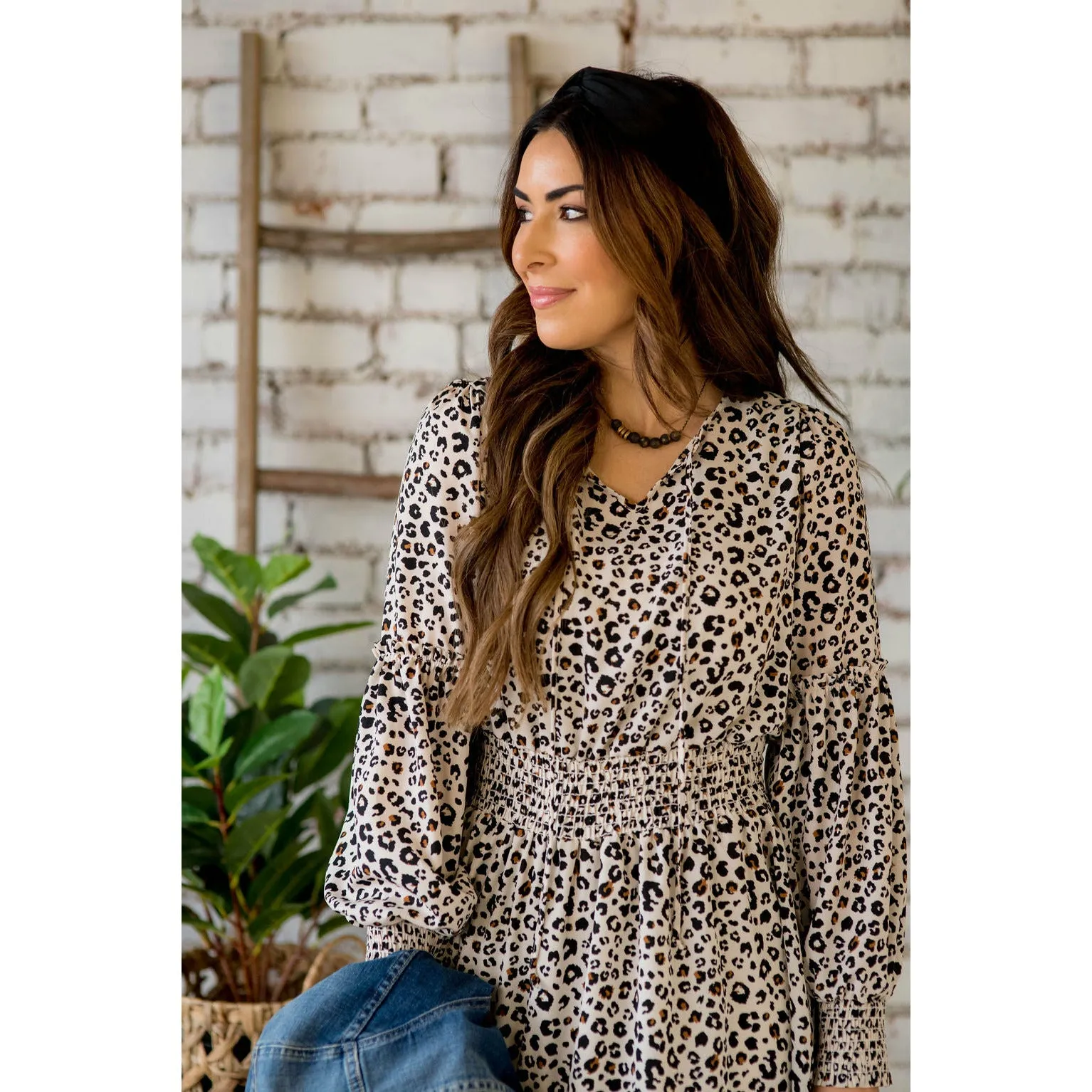 Long Sleeve Hint of Color Leopard Dress