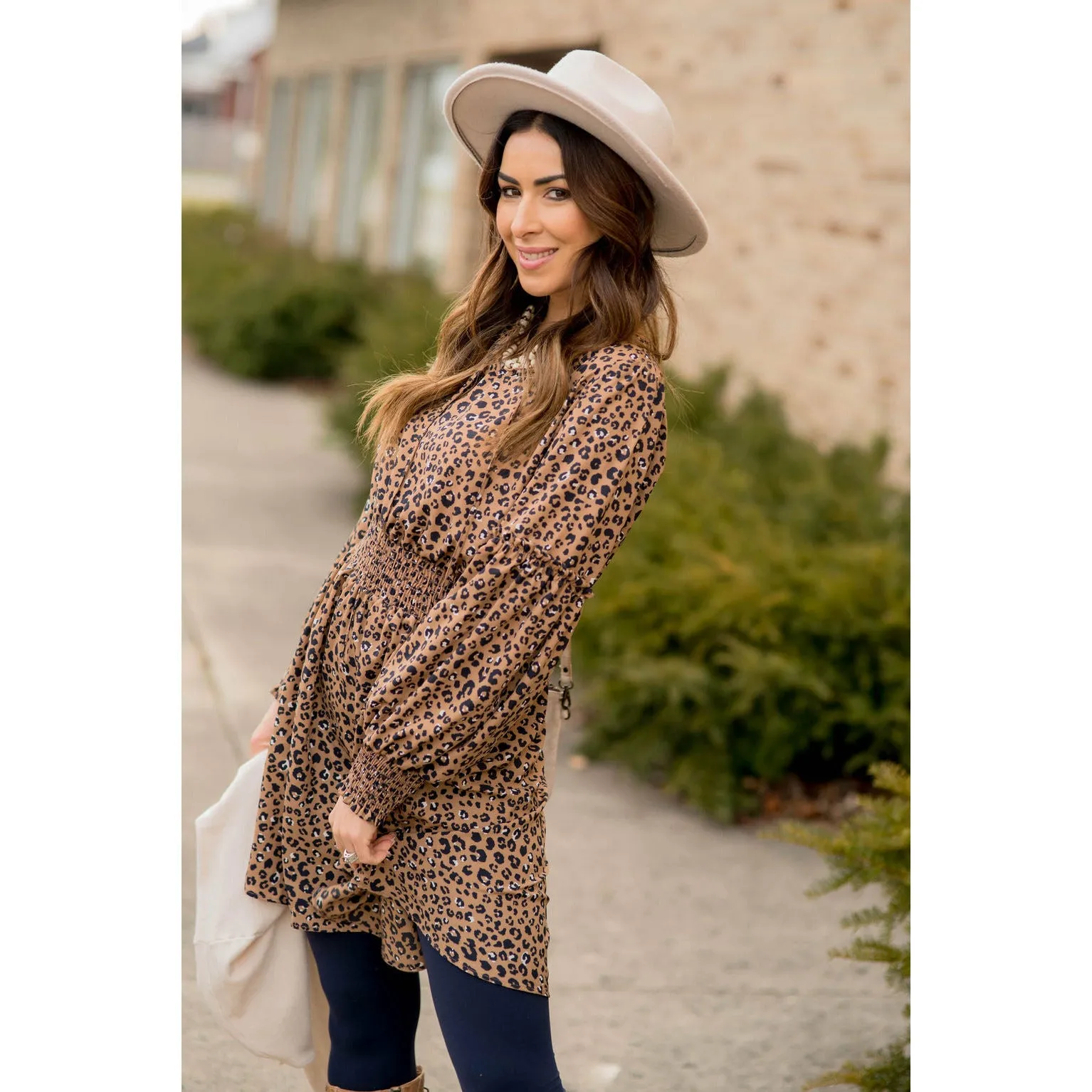 Long Sleeve Hint of Color Leopard Dress