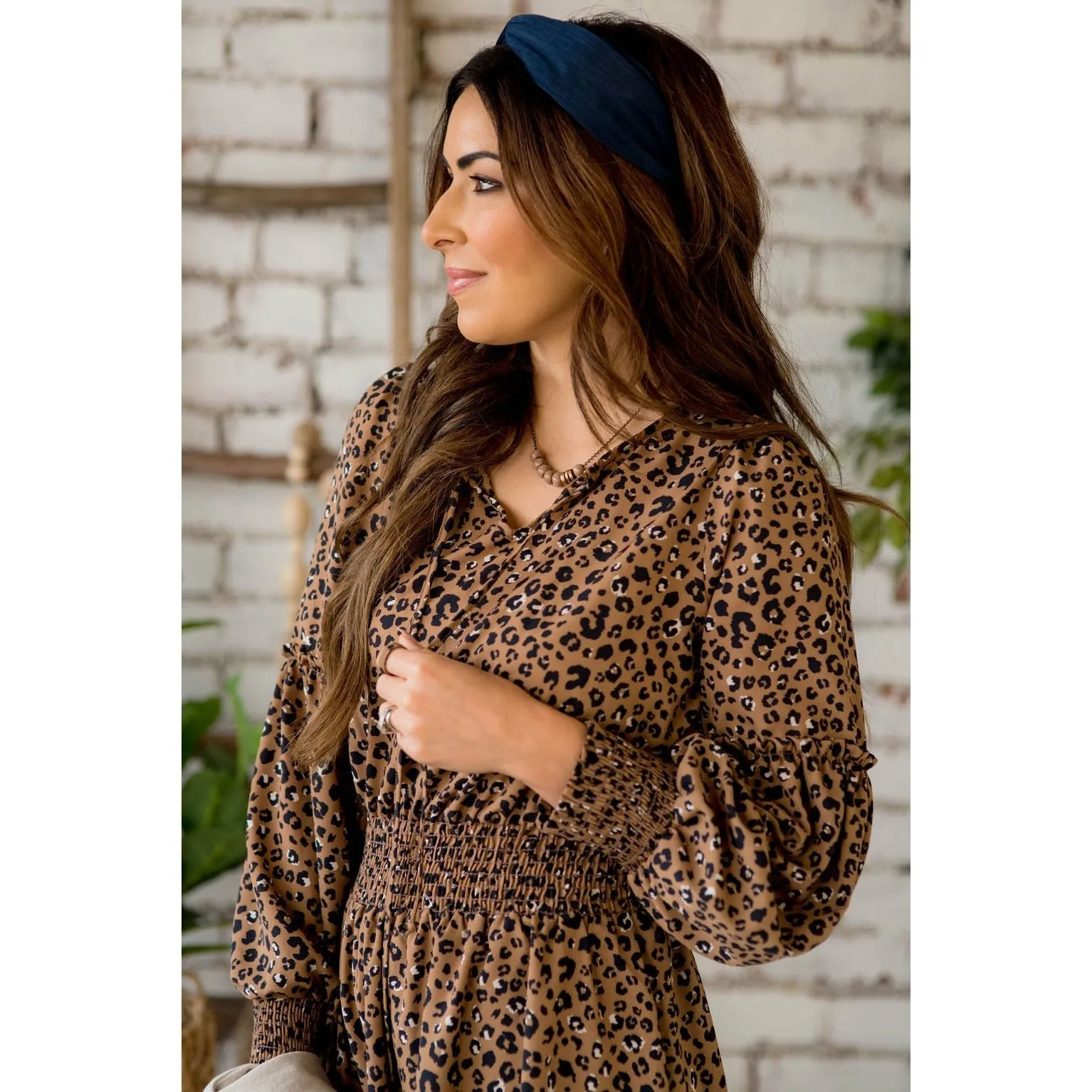 Long Sleeve Hint of Color Leopard Dress