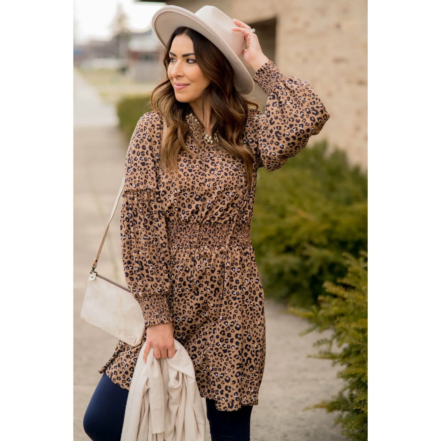 Long Sleeve Hint of Color Leopard Dress