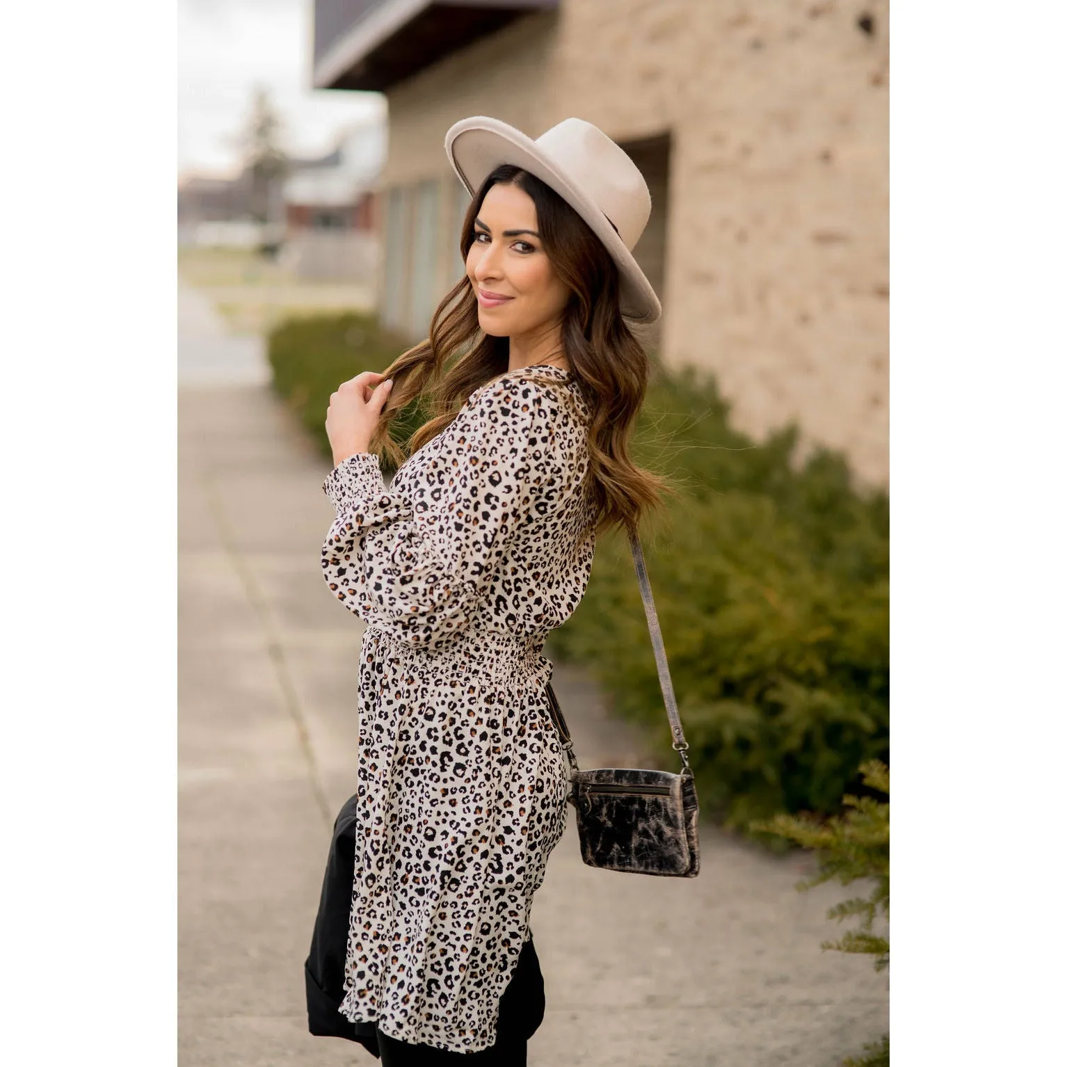 Long Sleeve Hint of Color Leopard Dress