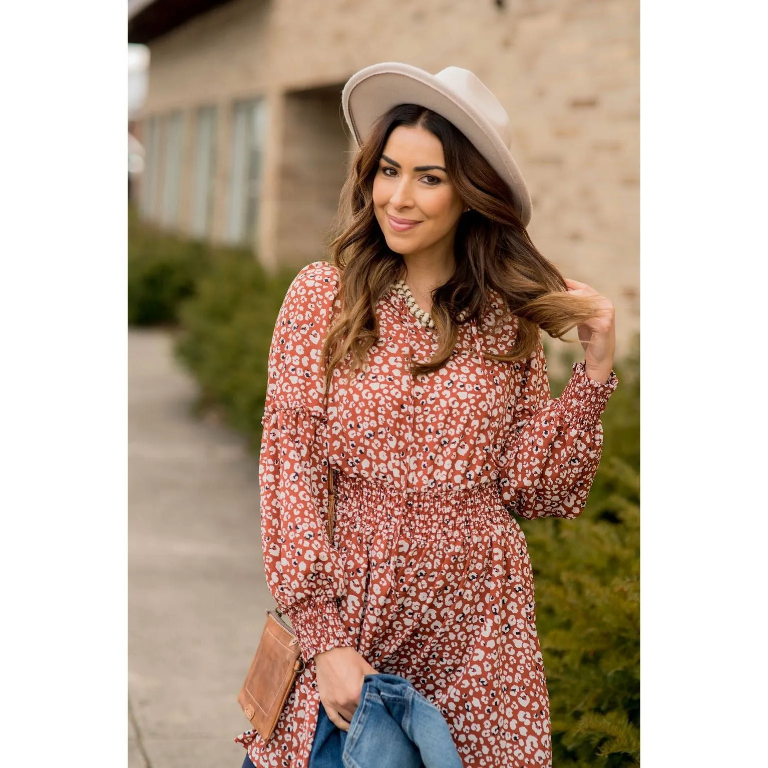 Long Sleeve Hint of Color Leopard Dress