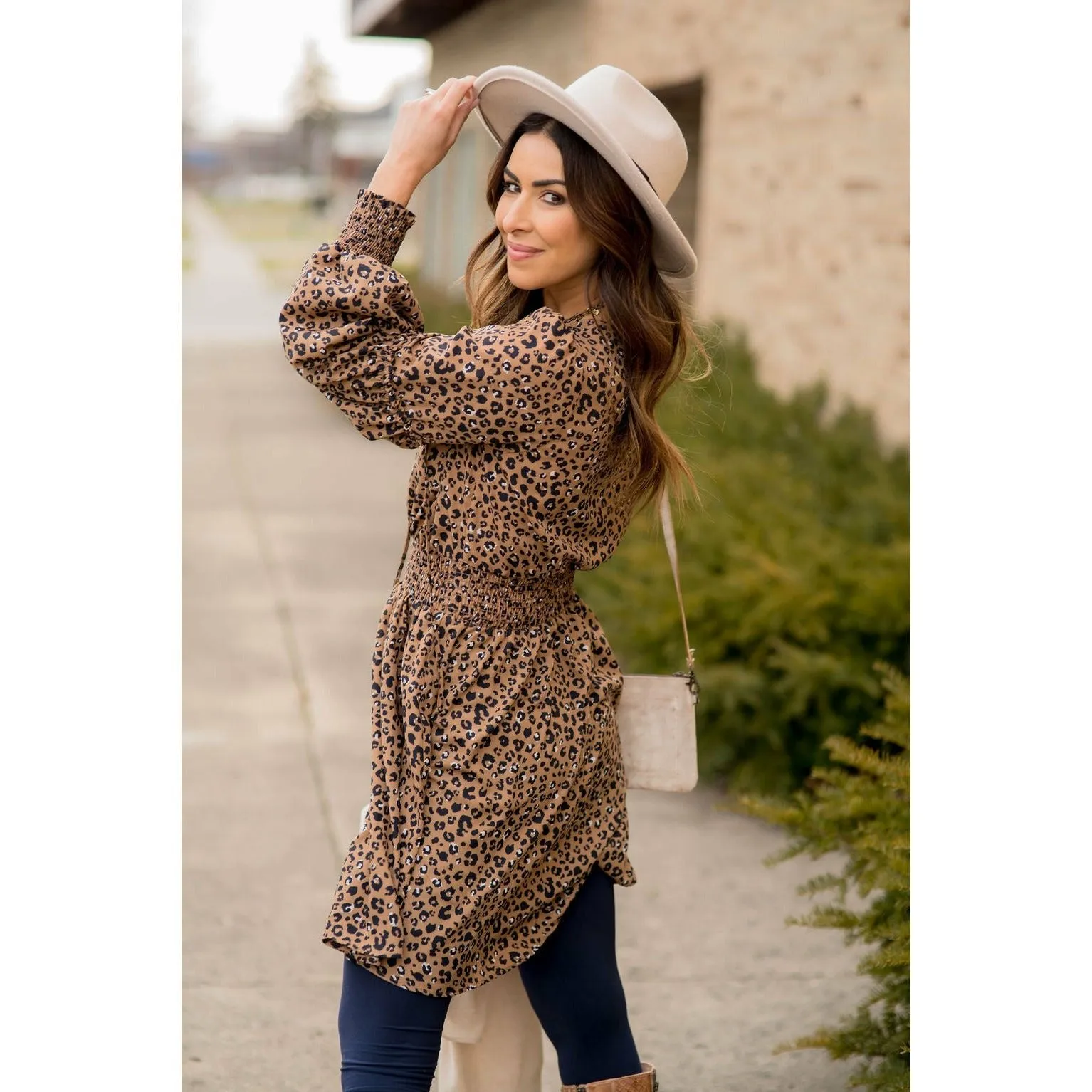 Long Sleeve Hint of Color Leopard Dress