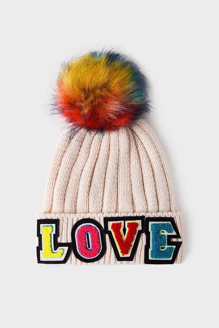 LOVE Hat with Faux Pom