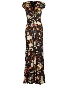 Lungo Pothia Floral Knot Front Jersey Maxi Dress