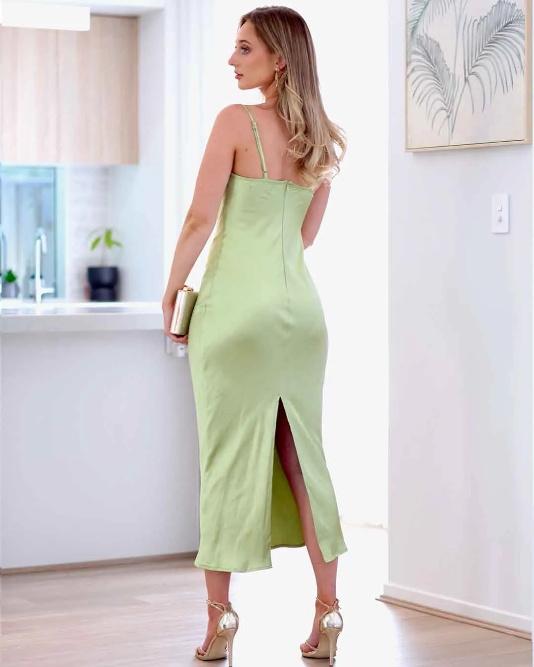 Marissa Satin Maxi Dress - Lime