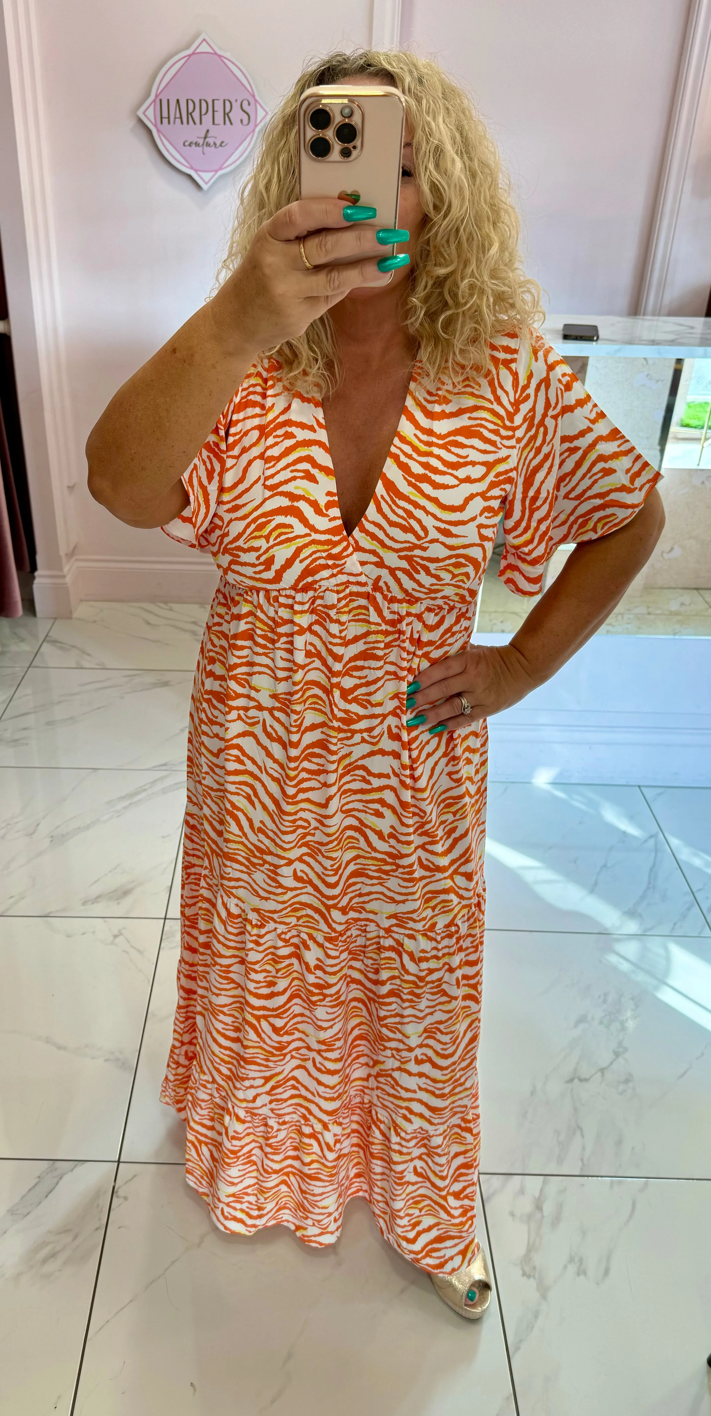 Matilda Orange Tiger Print Maxi Dress