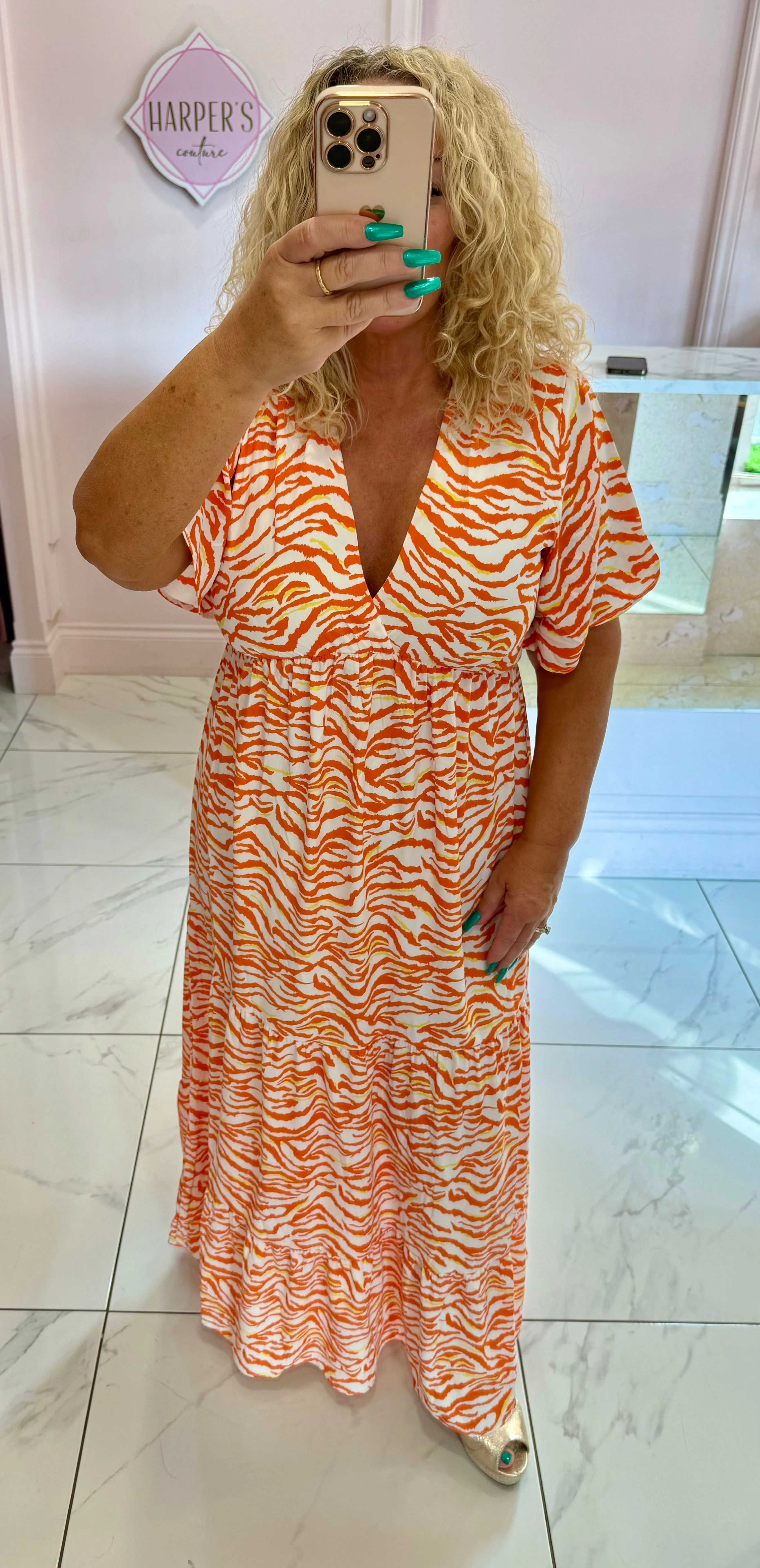 Matilda Orange Tiger Print Maxi Dress