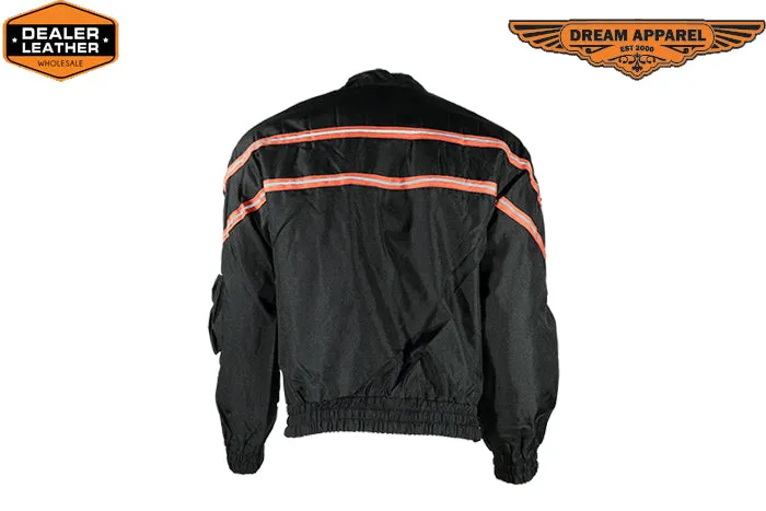 Men's Black Light Textile Motorcycle Jacket w/ Orange Stripe Across Design