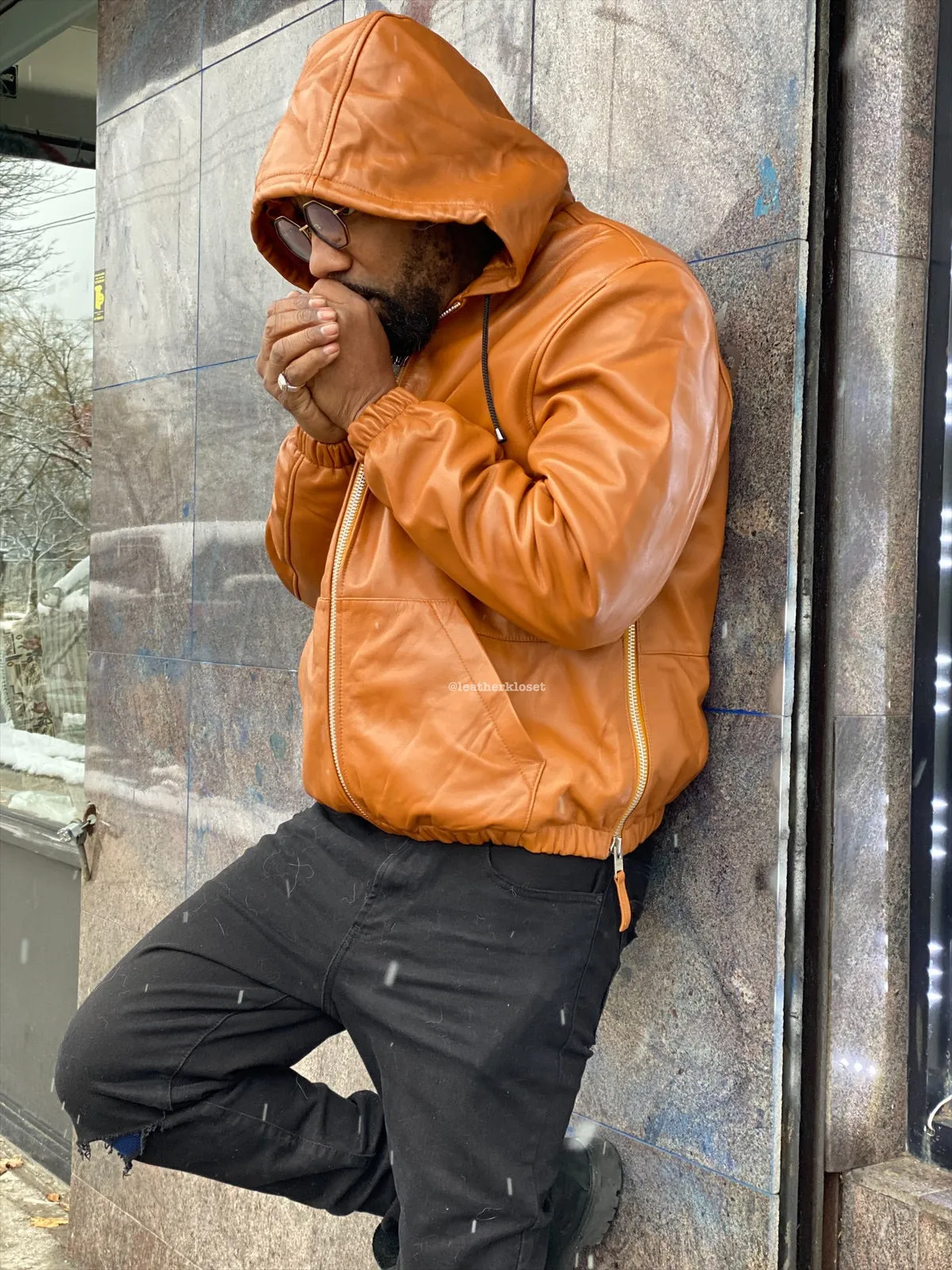 Men's Leather Hoodie [Saddle Brown]