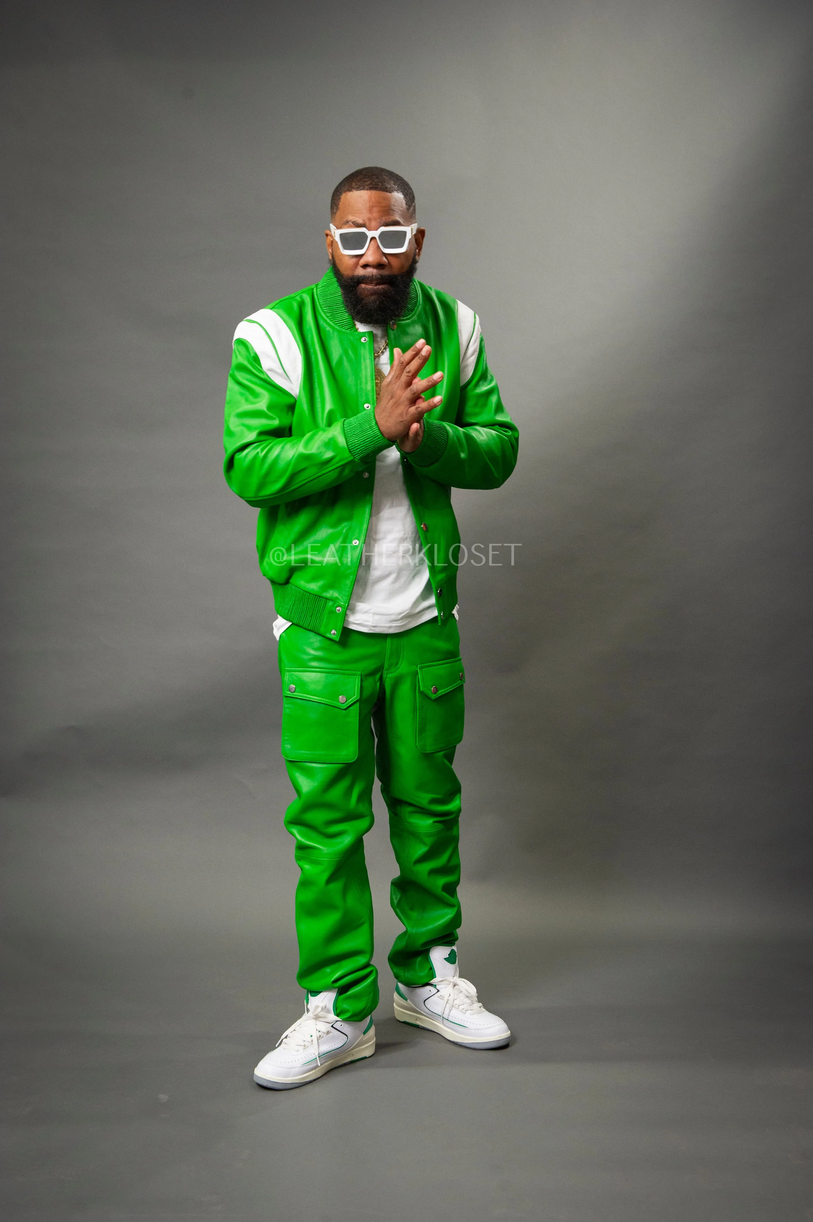 Men's Liam Varsity Jacket & Leather Cargo Pants [Green]