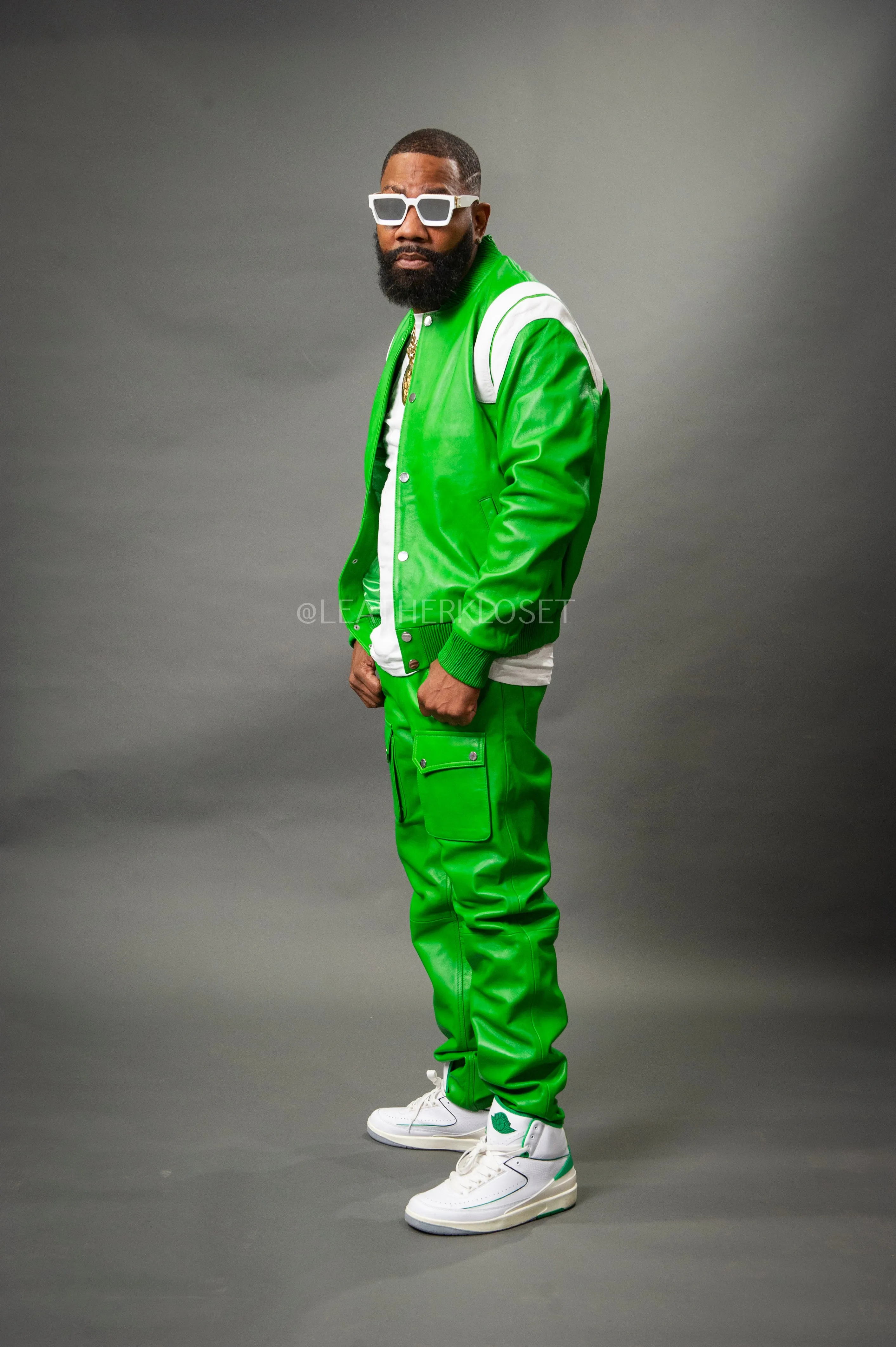 Men's Liam Varsity Jacket & Leather Cargo Pants [Green]