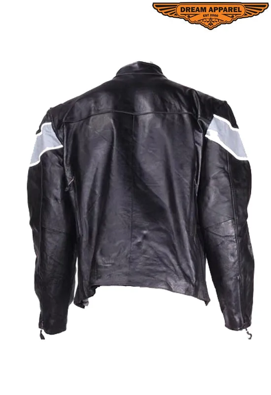 Mens Motorcycle Jacket With Silver Racing Stripe