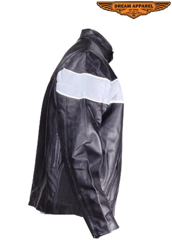 Mens Motorcycle Jacket With Silver Racing Stripe