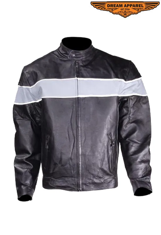 Mens Motorcycle Jacket With Silver Racing Stripe