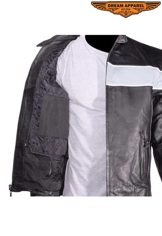 Mens Motorcycle Jacket With Silver Racing Stripe