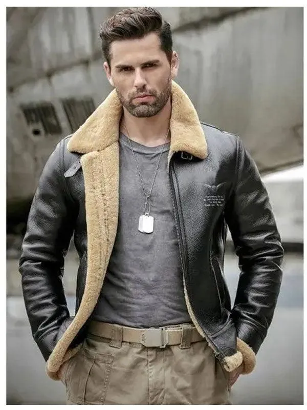 Men's Thick Winter Motorcycle Shearling Fur Leather Jacket