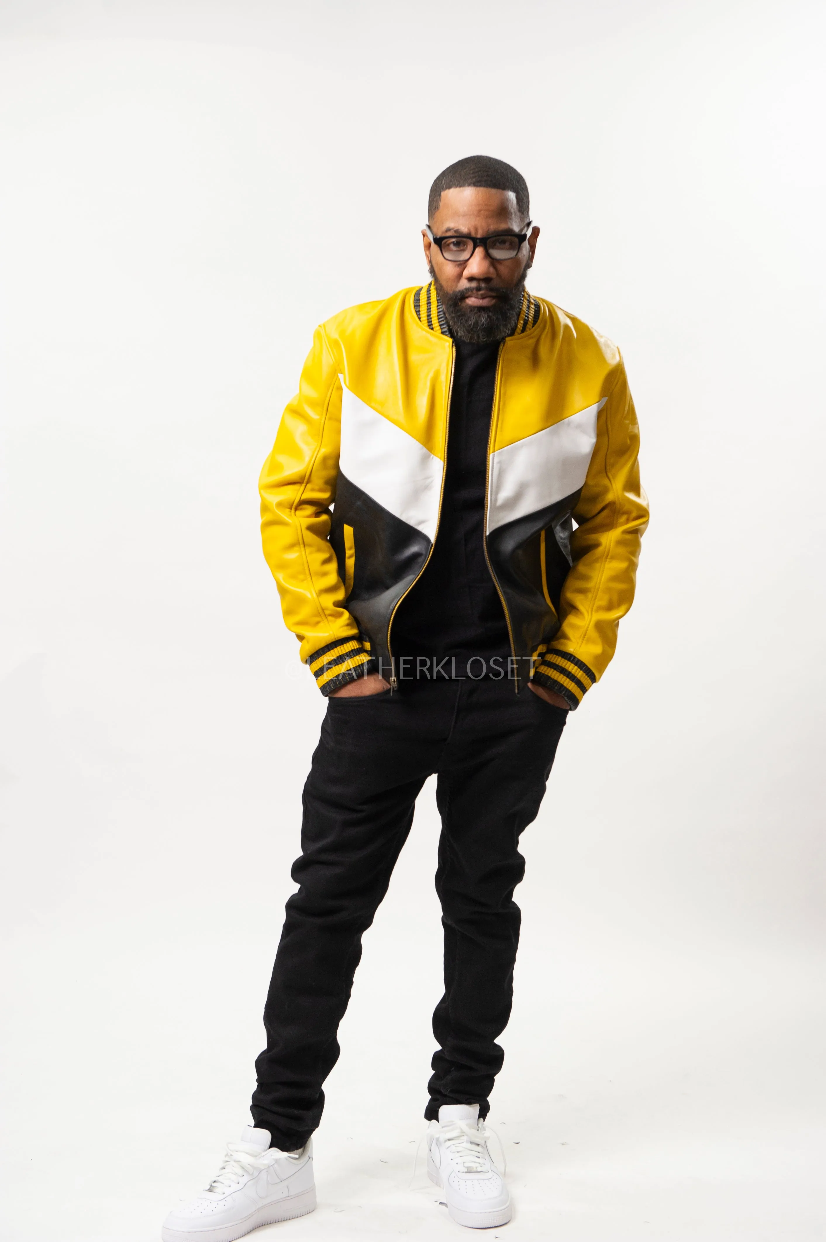 Men's V-Bomber Baseball Jacket [Black/Yellow]